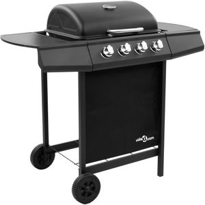 <p>Deze gasbarbecue met 4 branders is perfect voor een gezellig buitenfeest met familie en vrienden. Met deze barbecue geniet je van een geweldige buitenkookervaring, waarbij je achtertuin in een handomdraai verandert in een keuken!</p>
<p>De gasgrill heeft een stijlvol en functioneel ontwerp. Hij beschikt over een ruim kookoppervlak en een stevige kap met een ingebouwde thermometer voor nauwkeurige temperatuurweergave.</p>
<p>Daarnaast bieden de zijtafels extra werkruimte voor het bereiden van sauzen en bijgerechten. De afneembare vetopvangbak is eenvoudig schoon te maken en zorgt voor een gemakkelijke onderhoud.</p>
<p>Deze grill is gemaakt van duurzame materialen en is daardoor zeer stevig. Het schap onder de barbecue biedt voldoende ruimte om keukengerei en andere kookbenodigdheden op te bergen.</p>
<p>Dankzij de 2 stevige zwenkwielen is de grill eenvoudig te verplaatsen naar de gewenste locatie. Bovendien wordt de barbecue geleverd met een hoes om hem te beschermen tegen regen en stof.</p>
<p>Let op: voor het aansluiten van een gasfles op de barbecue heb je een gasslang en een goede drukregelaar nodig. Deze worden niet meegeleverd.</p>
<ul>
  <li>Kleur: zwart</li>
  <li>Materiaal: gepoedercoat staal</li>
  <li>Totale afmetingen: 107,5 x 55 x 96,5 cm (L x B x H)</li>
  <li>Vermogen: 8,0 kW (13.648 BTU)</li>
  <li>Grillplaat: 48,5 x 37,5 cm</li>
  <li>Kookhoogte: 82 cm</li>
  <li>Met 4 branders</li>
  <li>Piëzo-ontsteking</li>
  <li>Geïntegreerde thermometer voor accurate temperatuurweergave</li>
  <li>Afneembare vetbeker</li>
  <li>Een schap voor het opbergen van accessoires</li>
  <li>Stevige zwenkwielen voor meer mobiliteit</li>
  <li>Met een barbecuehoes om de barbecue te beschermen tegen regen en stof</li>
  <li>Montage vereist</li>
  <li>PAS OP: plaats NOOIT gasflessen in de opbergkast of onder de BBQ</li>
</ul>