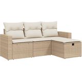 vidaXL 4-delige Loungeset met kussens poly rattan beige