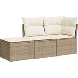 vidaXL 3-delige Loungeset met kussens poly rattan beige