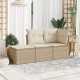 vidaXL 3-delige Loungeset met kussens poly rattan beige