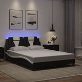 vidaXL Bedframe met LED-verlichting kunstleer zwart en wit 140x190 cm