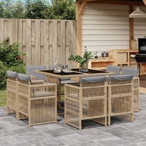 vidaXL 9-delige Tuinset met kussens poly rattan gemengd beige