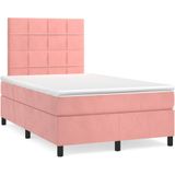 vidaXL Boxspring met matras en LED fluweel roze 120x190 cm