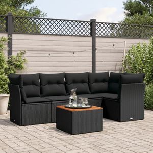vidaXL - 6-delige - Loungeset - met - kussens - poly - rattan - zwart