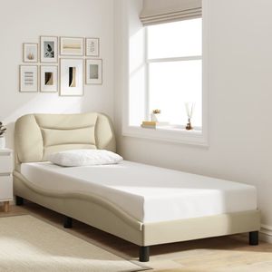 vidaXL Bedframe met hoofdbord stof crÃ¨mekleurig 90x200 cm