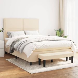 vidaXL Boxspring met matras stof crèmekleurig 140x190 cm