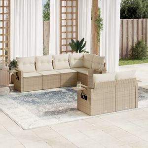 vidaXL - 7-delige - Loungeset - met - kussens - poly - rattan - beige