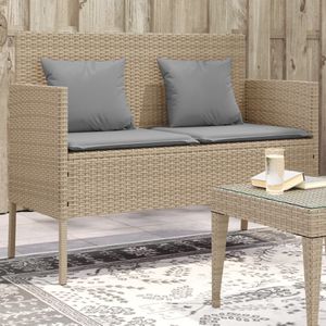 vidaXL Tuinbank met kussens poly rattan beige