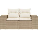 vidaXL Tuinbank 2-zits met kussens poly rattan beige