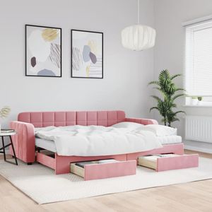 vidaXL Slaapbank met onderschuifbed en lades 80x200 cm fluweel roze