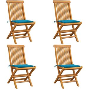 vidaXL Tuinstoelen 4 st met blauwe kussens massief teakhout
