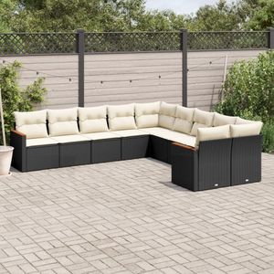 vidaXL 10-delige Loungeset met kussens poly rattan zwart