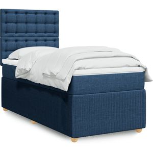 vidaXL Boxspring met matras stof blauw 90x200 cm