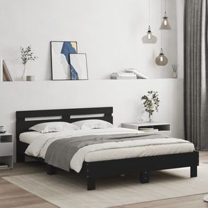 vidaXL - Bedframe - met - hoofdeinde - bewerkt - hout - zwartx200 - cm