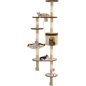 vidaXL Kattenkrabpaal met krabpalen wandmontage 194 cm beige bruin