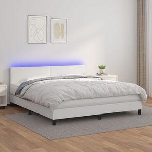 vidaXL Boxspring met matras en LED kunstleer wit 180x200 cm