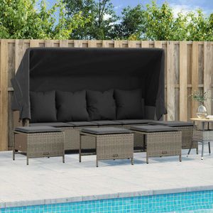 vidaXL 5-delige Loungeset met kussens poly rattan lichtgrijs