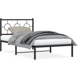 vidaXL Bedframe met hoofdbord metaal zwart 100x190 cm