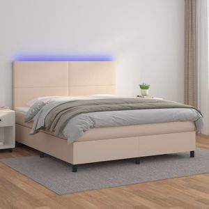 vidaXL Boxspring met matras en LED kunstleer cappuccinokleur 160x200cm