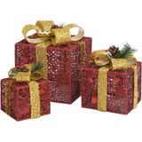 vidaXL Kerstdecoratie geschenkdozen 3 st binnen/buiten rood