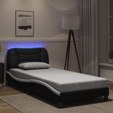 vidaXL Bedframe met LED-verlichting kunstleer zwart en wit 90x190 cm