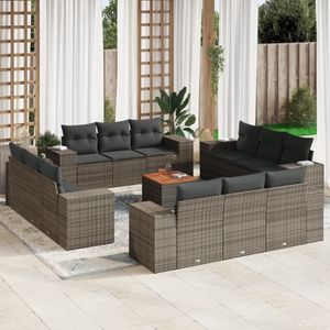 vidaXL 13-delige Loungeset met kussens poly rattan grijs