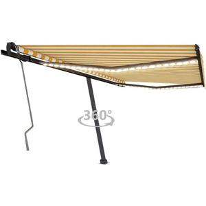 vidaXL Luifel handmatig uittrekbaar met LED 400x350 cm geel en wit
