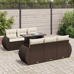 vidaXL 7-delige Loungeset met kussens poly rattan bruin