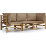 vidaXL 3-delige Loungeset met kussens bamboe taupe