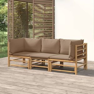 vidaXL 3-delige Loungeset met kussens bamboe taupe