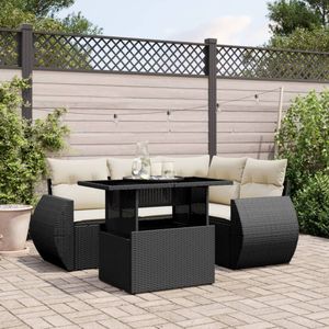 vidaXL 5-delige Loungeset met kussens poly rattan zwart