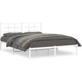 vidaXL Bedframe met hoofdbord metaal wit 160x200 cm