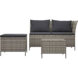 vidaXL 3-delige Loungeset met kussens poly rattan grijs