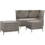 vidaXL 3-delige Loungeset met kussens poly rattan grijs