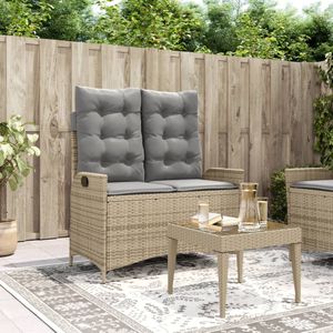 vidaXL Tuinbankje verstelbaar met kussens poly rattan beige