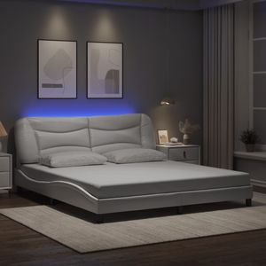 vidaXL Bedframe met LED-verlichting kunstleer wit 180x200 cm