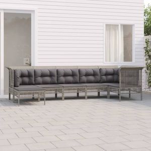VidaXL 7-delige Loungeset met Kussens - Poly Rattan Grijs