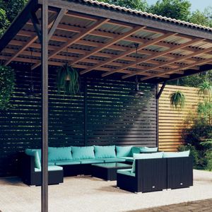 vidaXL 10-delige Loungeset met kussens poly rattan zwart