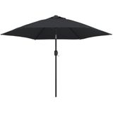 <p>Deze elegante parasol is de perfecte keuze om wat schaduw te creëren en jezelf te beschermen tegen de schadelijke uv-straling van de zon.</p>
<p>Het parasoldoek is gemaakt van uv-beschermend en anti-vervagend polyester waardoor het je optimale bescherming tegen de zon biedt en het gemakkelijk schoon te maken is.</p>
<p>De paaldiameter is 38 mm waardoor hij in een bestaande voet of in het midden van een tafel geplaatst kan worden.</p>
<p>Het exclusieve ontwerp van deze parasol stelt je in staat om de parasol te kantelen om zo de zon te blokkeren terwijl deze langzaam richting de horizon beweegt.</p>
<p>De sterke stalen paal en de 6 duurzame baleinen maken de parasol zeer stabiel en duurzaam.</p>
<p>Onze tuinparasol kan eenvoudig geopend en gesloten worden dankzij het zwengelmechanisme.</p>
<p>Het product is eenvoudig te monteren.</p>
<p>Let op, wij adviseren om het doek te behandelen met een waterdichtmakende spray als hij wordt blootgesteld aan zware regenval.</p>
<ul>
<li>Kleur: zwart</li>
<li>Materiaal: stof en stalen paal en baleinen</li>
<li>Totale afmetingen: 300 x 222 cm (ø x H)</li>
<li>Diameter paal: 38 mm</li>
<li>Met luchtventilatie en zwengelsysteem</li>
<li>Met 6 baleinen</li>
<li>Materiaal: Polyester: 100%</li>
</ul>