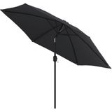 <p>Deze elegante parasol is de perfecte keuze om wat schaduw te creëren en jezelf te beschermen tegen de schadelijke uv-straling van de zon.</p>
<p>Het parasoldoek is gemaakt van uv-beschermend en anti-vervagend polyester waardoor het je optimale bescherming tegen de zon biedt en het gemakkelijk schoon te maken is.</p>
<p>De paaldiameter is 38 mm waardoor hij in een bestaande voet of in het midden van een tafel geplaatst kan worden.</p>
<p>Het exclusieve ontwerp van deze parasol stelt je in staat om de parasol te kantelen om zo de zon te blokkeren terwijl deze langzaam richting de horizon beweegt.</p>
<p>De sterke stalen paal en de 6 duurzame baleinen maken de parasol zeer stabiel en duurzaam.</p>
<p>Onze tuinparasol kan eenvoudig geopend en gesloten worden dankzij het zwengelmechanisme.</p>
<p>Het product is eenvoudig te monteren.</p>
<p>Let op, wij adviseren om het doek te behandelen met een waterdichtmakende spray als hij wordt blootgesteld aan zware regenval.</p>
<ul>
<li>Kleur: zwart</li>
<li>Materiaal: stof en stalen paal en baleinen</li>
<li>Totale afmetingen: 300 x 222 cm (ø x H)</li>
<li>Diameter paal: 38 mm</li>
<li>Met luchtventilatie en zwengelsysteem</li>
<li>Met 6 baleinen</li>
<li>Materiaal: Polyester: 100%</li>
</ul>