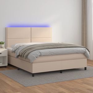 vidaXL Boxspring met matras en LED kunstleer cappuccinokleur 160x200cm