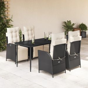 vidaXL 5-delige Tuinset met kussens poly rattan zwart