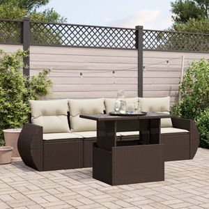 vidaXL 5-delige Loungeset met kussens poly rattan bruin