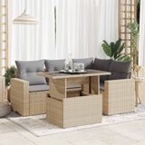 vidaXL 5-delige Loungeset met kussens poly rattan beige