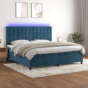 vidaXL Boxspring met matras en LED fluweel donkerblauw 200x200 cm