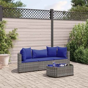 vidaXL 4-delige Loungeset met kussens poly rattan grijs