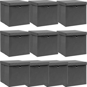 vidaXL-Opbergboxen-met-deksel-10-st-32x32x32-cm-stof-grijs