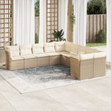 vidaXL 10-delige Loungeset met kussens poly rattan beige