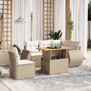 vidaXL - 6-delige - Loungeset - met - kussens - poly - rattan - beige