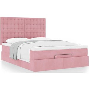 vidaXL Ottoman bed met matrassen 140x190cm fluweel roze